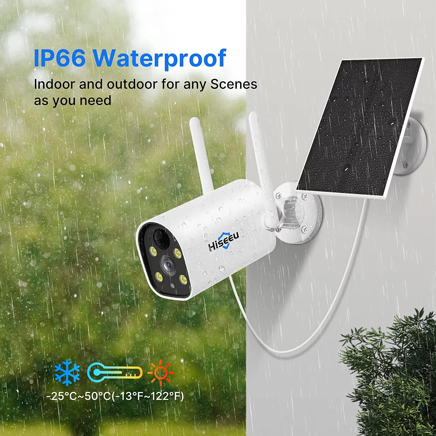 Hiseeu Solar Battery Powered Wireless Security Camera System,100% Wire-Free 4-Cam Kits,2K HD, Spotlight, Color Night Vision, 2-Way Audio, PIR