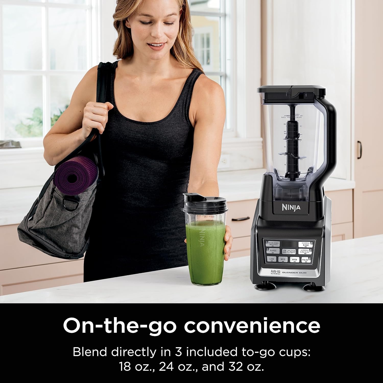 Ninja BL642 Nutri Ninja Personal & Countertop Blender with 1200W Auto-iQ Base, 72 oz. Pitcher, and 18, 24, & 32 oz. To-Go Cups with Spout Lids