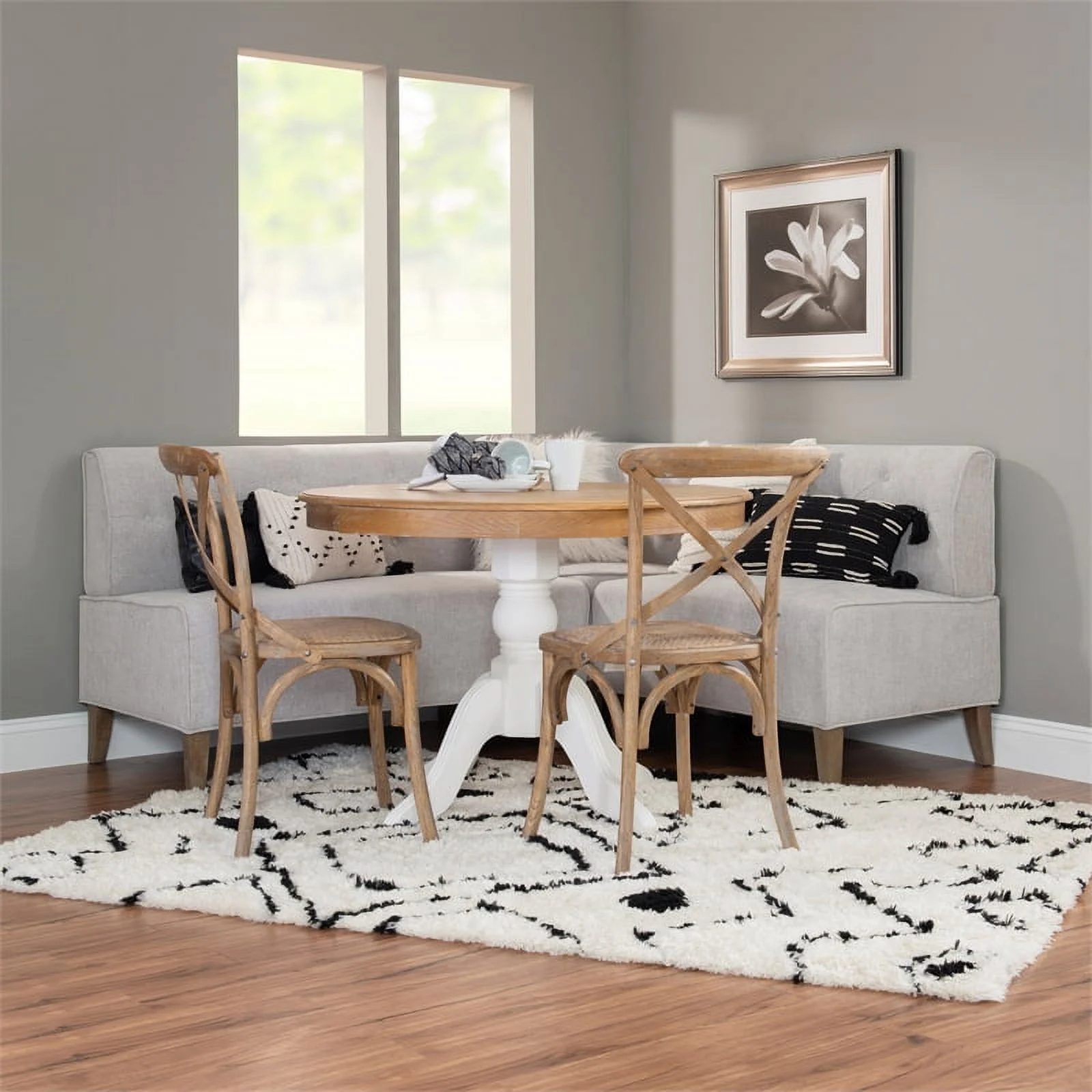 Pemberly Row Wood Upholstered Corner Nook Bench in Light Grey - Radiant Selections