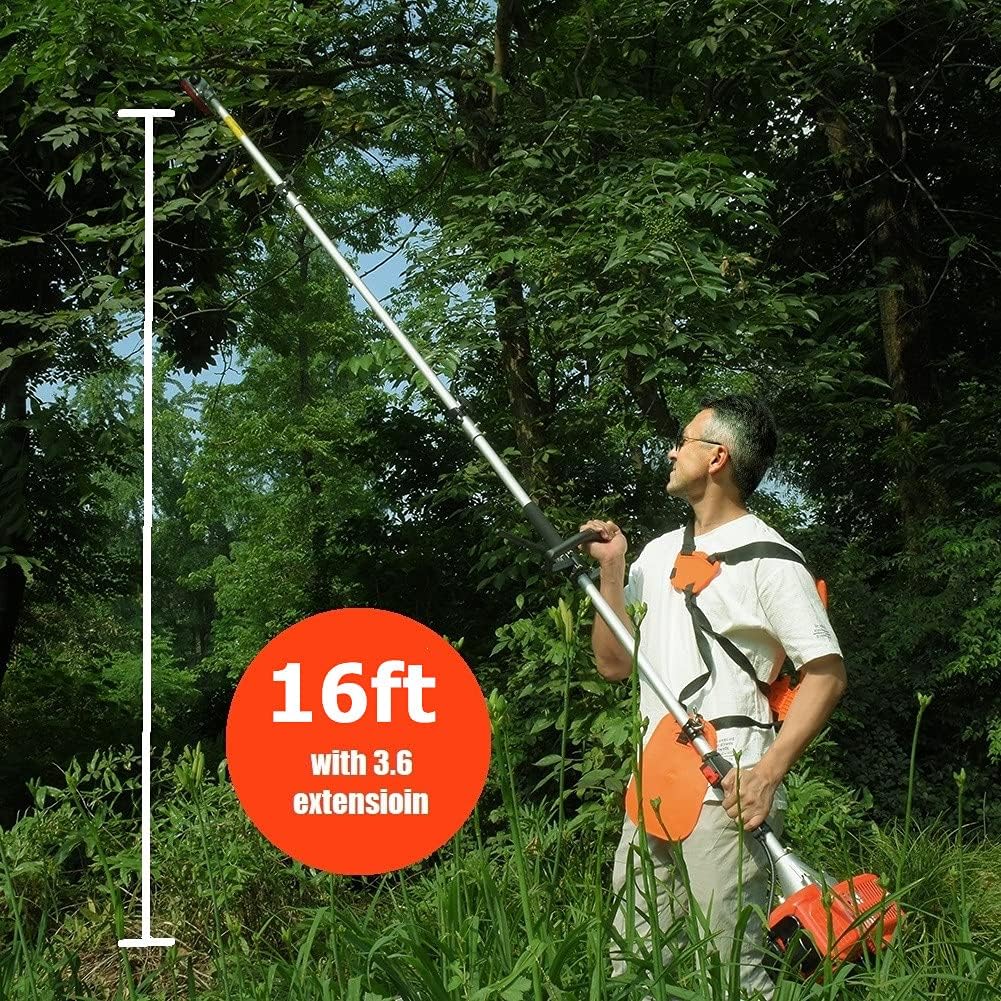Reach to 16Feet Gas Pole Saw for Tree Trimming,Cordless Gas Pole Chainsaw Hedge Trimmer Grass Brush Cutter Multifunctional Tools