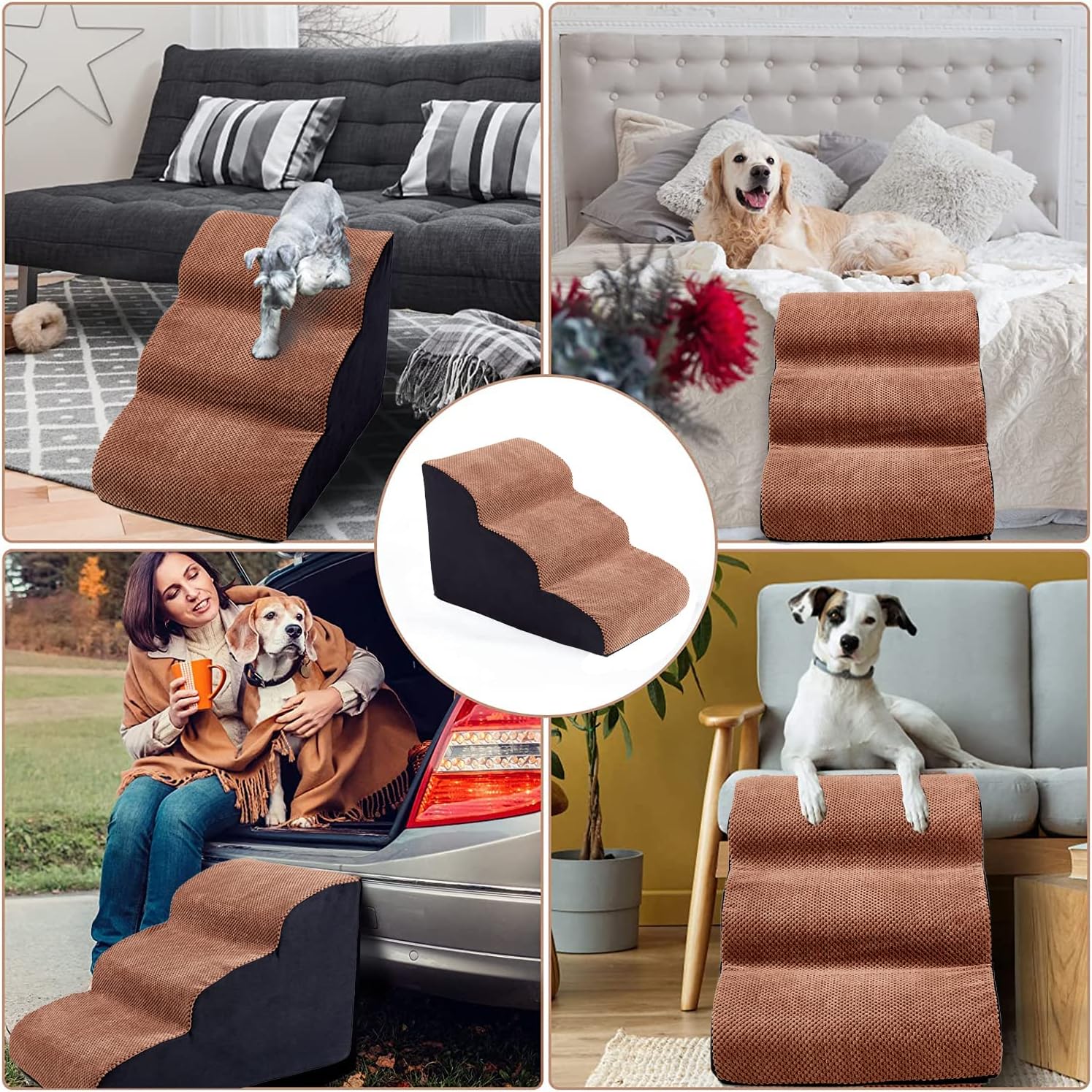INRLKIT Dog Stairs 4 Tiers Foam Dog Ramps/Steps, Puppy Climbing Ladder Pet Ramp Stairs Step Sofa Bed Ladder for Puppies Small Medium Dogs/Cats