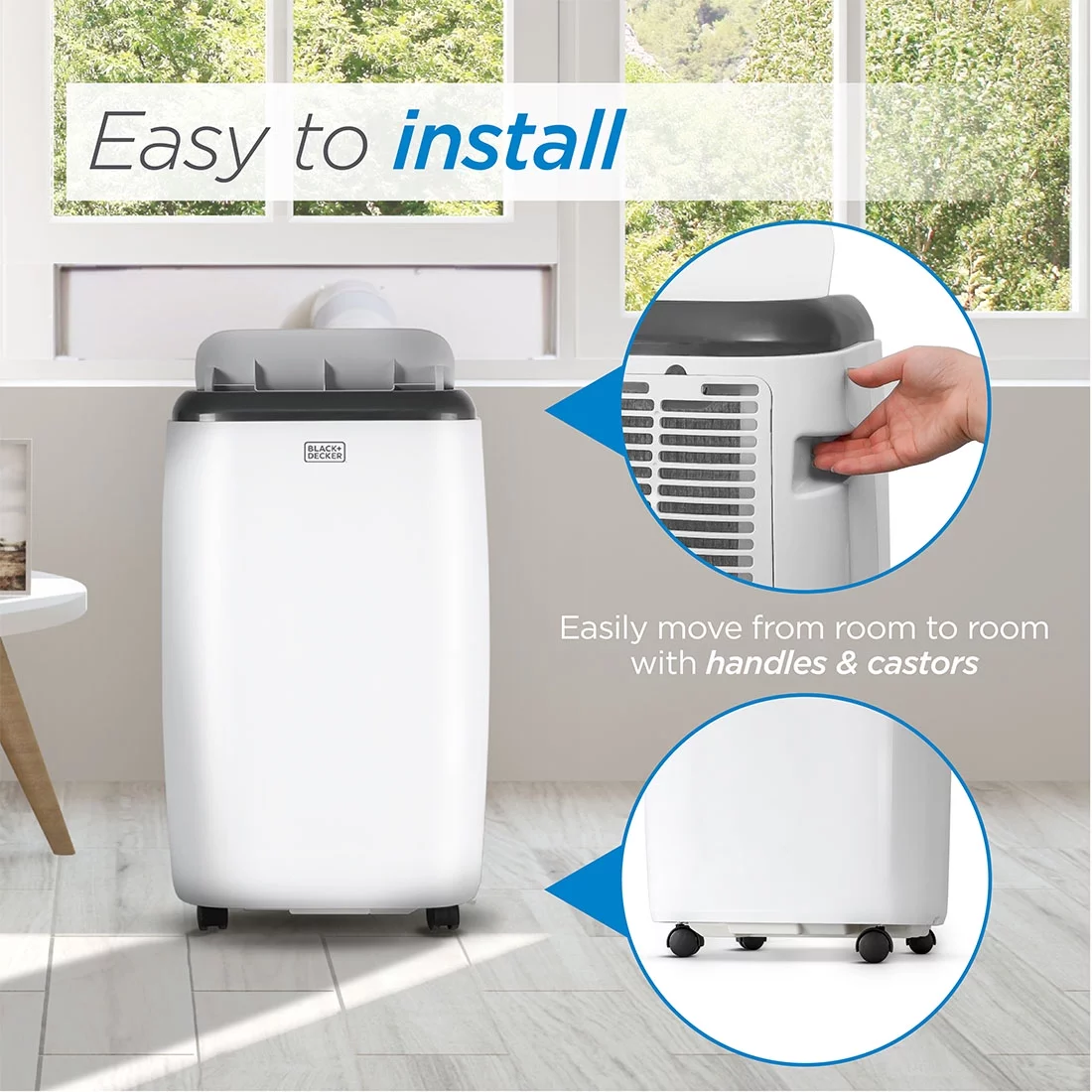 BLACK+DECKER BPP08WTB 8,000 BTU SACC/CEC (12,000 BTU ASHRAE) Portable Air Conditioner with Remote Control, White