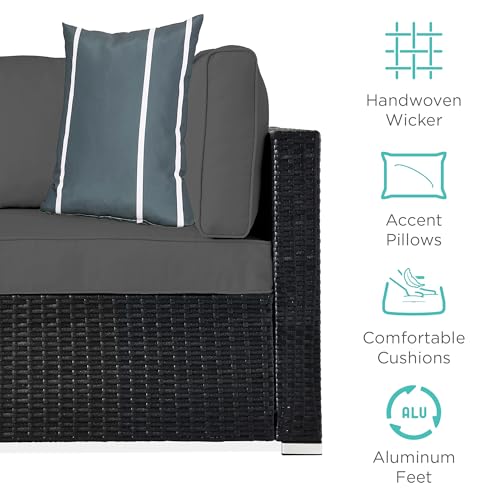 Best Choice Products 7-Piece Modular Outdoor Sectional Wicker Patio Conversation Set w/ 2 Pillows, Coffee Table, Cover Included - Gray/Navy