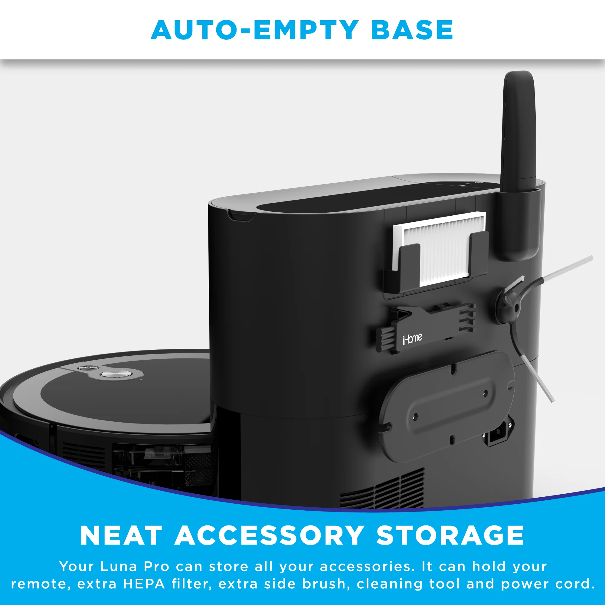 iHome AutoVac Luna Pro New 3-in-1 Robot Vacuum and Vibrating Mop with Auto Empty Base