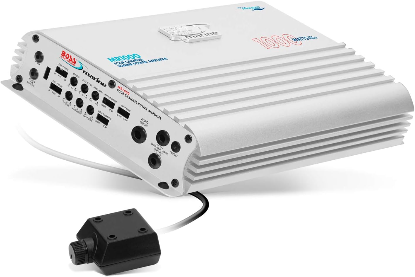BOSS Audio Systems MR1000 4 Channel Weather Resistant Amplifier - 1000 Watts, Full Range, Class AB, 4 Ohm Stable, RCA Inputs, Bridgeable Pack of 2