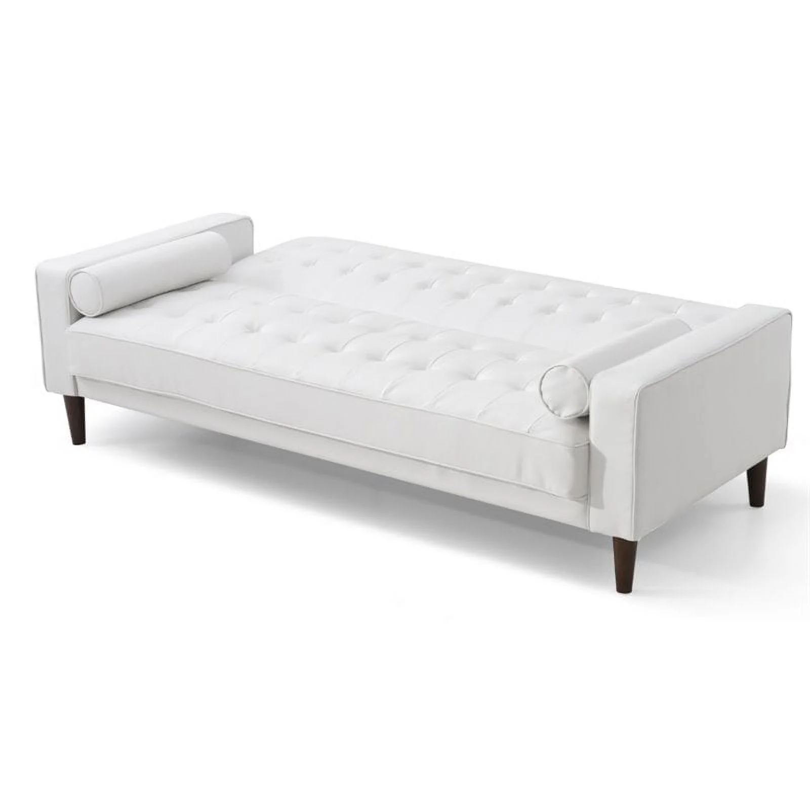 Maklaine Contemporary Faux Leather Sleeper Sofa in White Finish