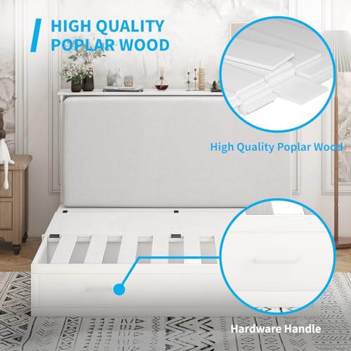 Mjkone Queen Size Cabinet Murphy Bed with Tri-Fold Mattress, Modern Multipurpose Wall Cabinet Chest Bed