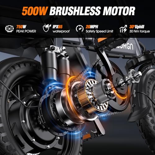 A14 Electric Bike – Premium Adult E-Bike with AI-Powered Pedal Assist, 9 Shock Absorbers, 44.99% Brake Ratio, 500W Motor, Mini Folding Electric Bike