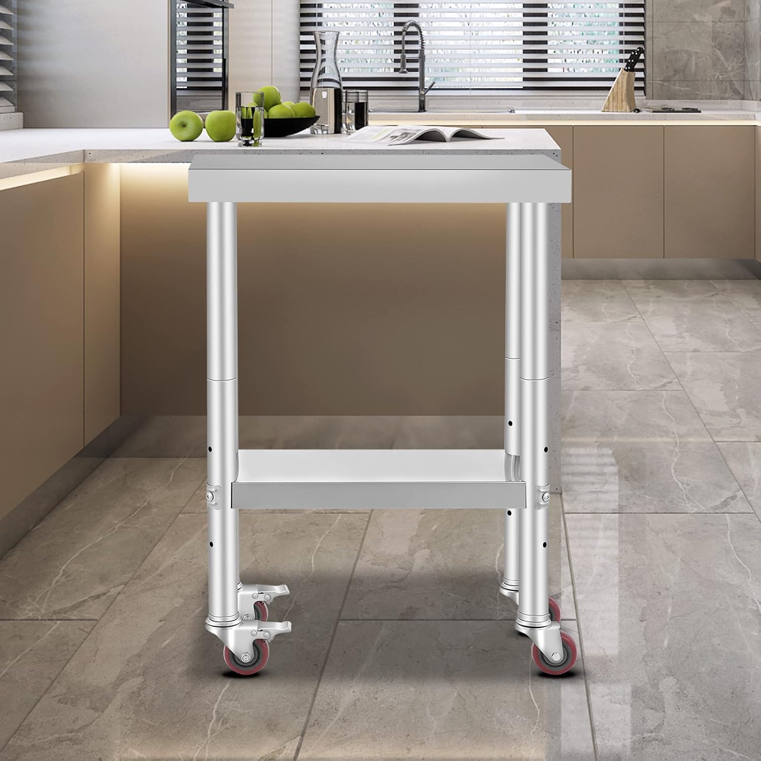 Mophorn Stainless Steel Work Table with Wheels 24 x 30 Prep Table with casters Heavy Duty Work Table for Commercial Kitchen Restaurant Business (24 x