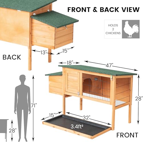 TAKUKA Outdoor Rabbit Hutch, Small Animal Wooden Chicken Coop with Nest Box