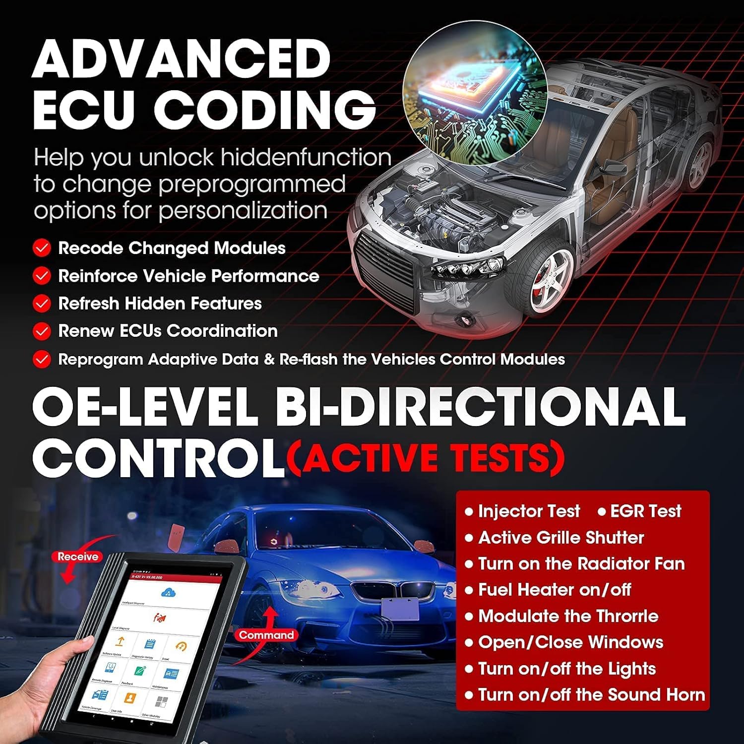 LAUNCH Scanner X431 V+ PRO4.0 Key Program,31+ Reset,ECU Online Coding,OE-Level All System Diagnostics, Bidirectional Scan Tool,AutoAuth for FCA SGW