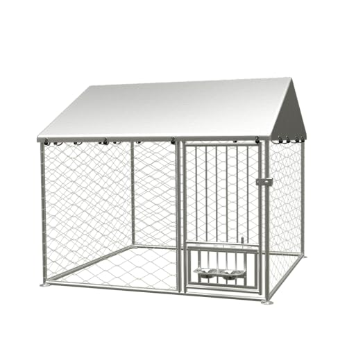 Large Outdoor Dog Kennel, Heavy Duty Galvanized Steel Dog Enclosure, Chicken Coop with Waterproof UV-Resistant Cover