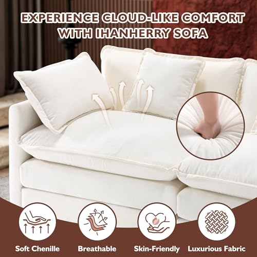 Ihanherry 111.4" U Shaped Modern Cloud Sofa Modular Sectional Couch with 2 Ottoman, 5-Seat Chenille Deep Seat Sofa with Pillow for Living Room