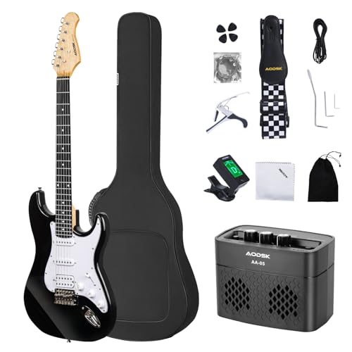 AODSK Electric Guitar with Amp Beginner Kit 39 Inch Solid Body Full Size,All Accessories,Digital Tuner,Six Strings,Four Picks,Tremolo Bar,Strap