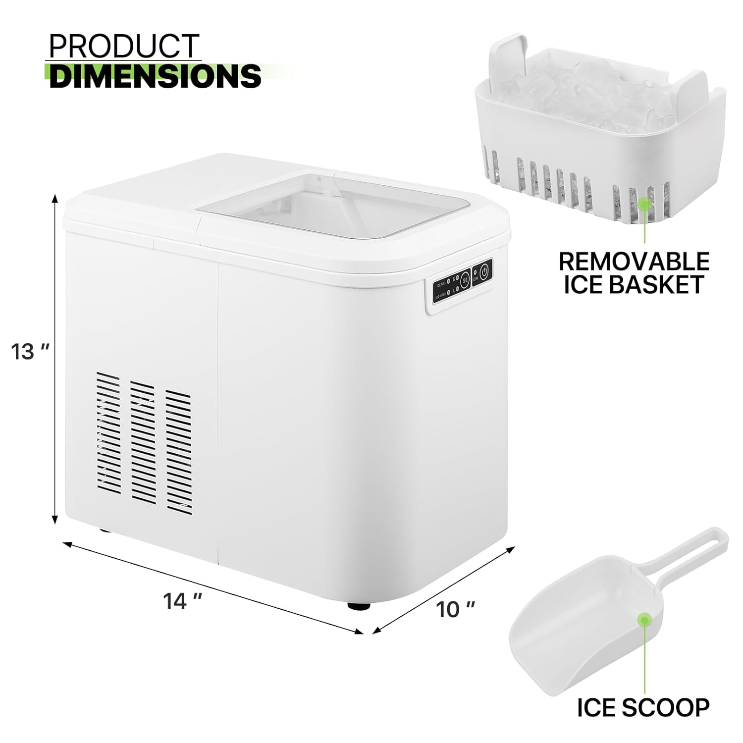 Ice Maker Countertop 9 Cubes Ready in 10Mins, 26lbs in 24Hours, 2 Sizes Bullet Shaped Ice, Ice Maker Machine with Ice Scoop and Basket