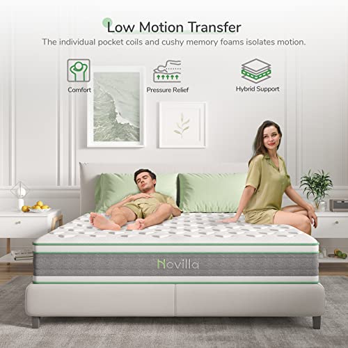 Novilla King Size Mattress 14 Inch, Hybrid Mattress King for Motion Isolation, Gel Memory Foam with Pressure Relief for Cool Night Sleep