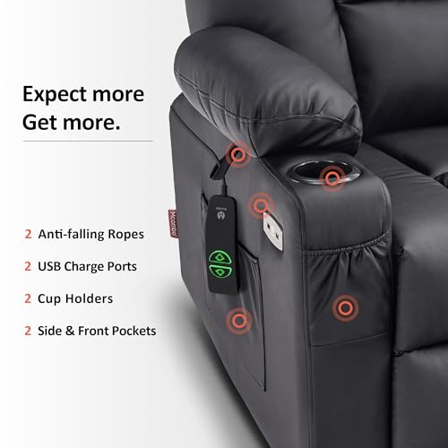 MCombo Small Power Lift Recliner Chair with Massage and Heat for Petite People, Cup Holders, USB Ports, Side Pockets, Faux Leather 7569 (Small