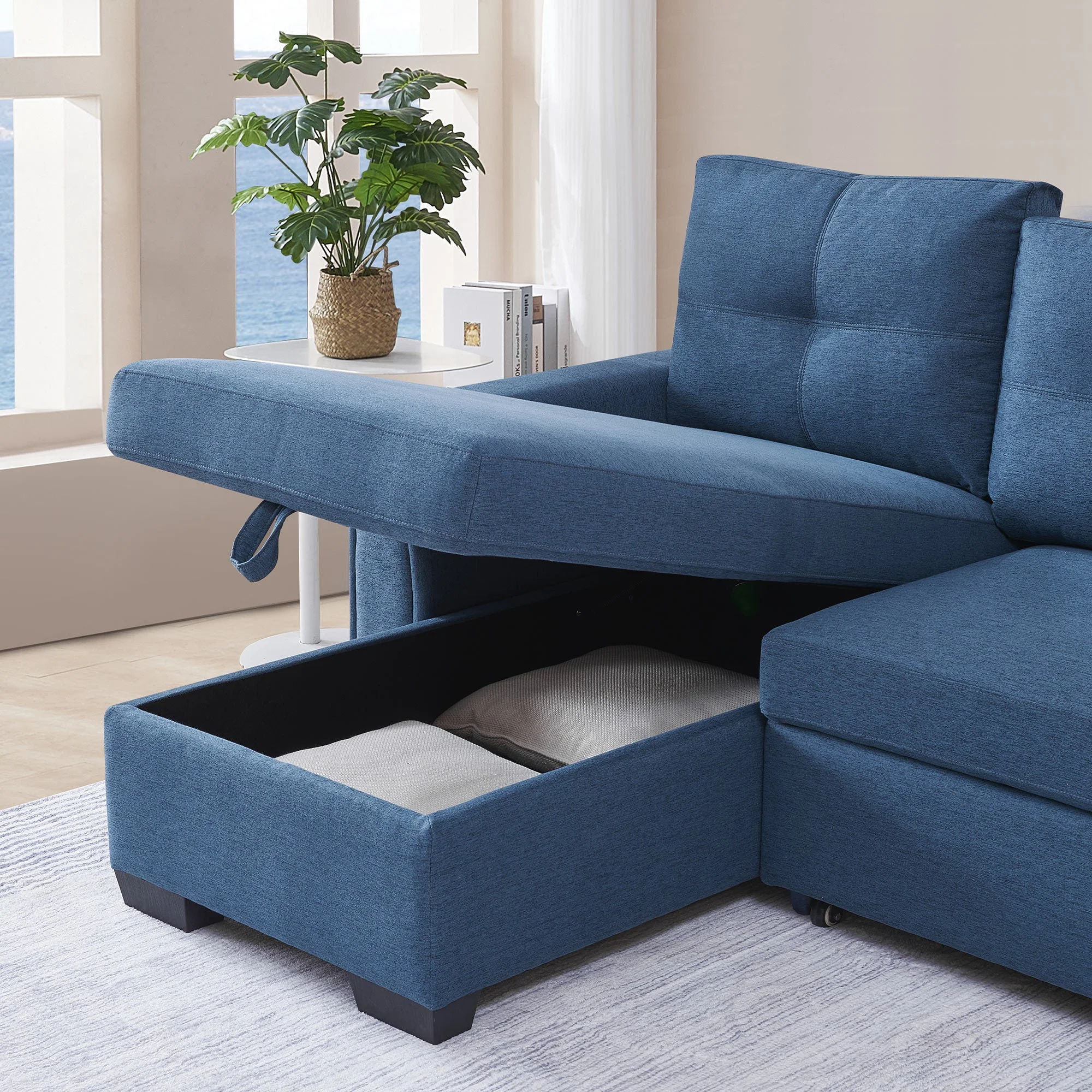 Panora  L-Shape Pull-Out Sleeper Sectional Sofa  - Blue