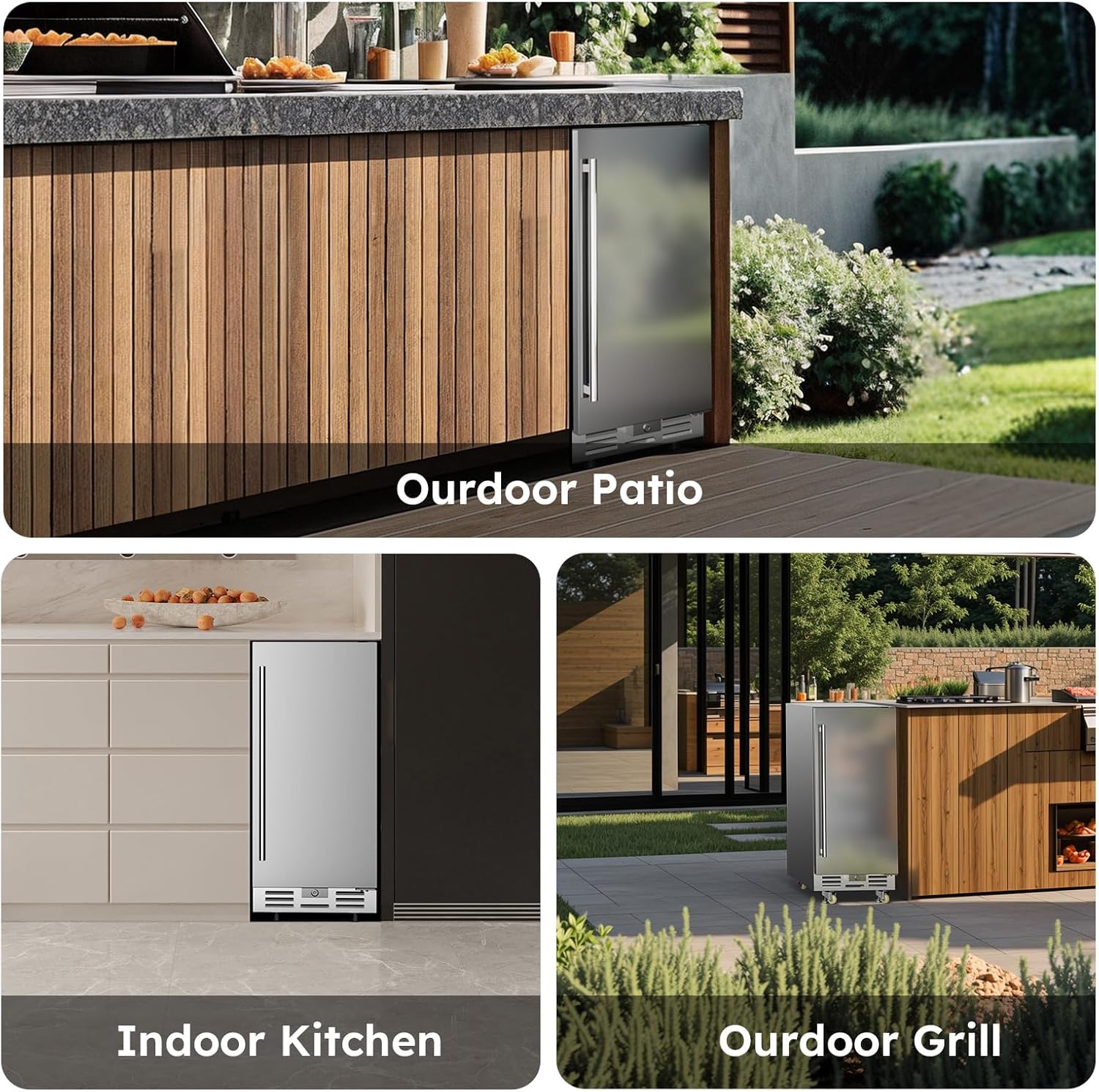 Outdoor Beverage Refrigerator, 15 Inch Stainless Steel Under Counter Beer Beverage Fridge for 120 Cans w/ 34-65℉