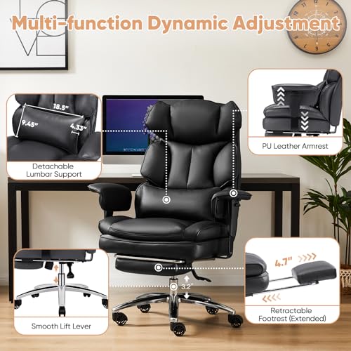 Sweetcrispy Executive Home Office Desk Chair Ergonomic Big Tall High Back with Footrest & Lumbar Support