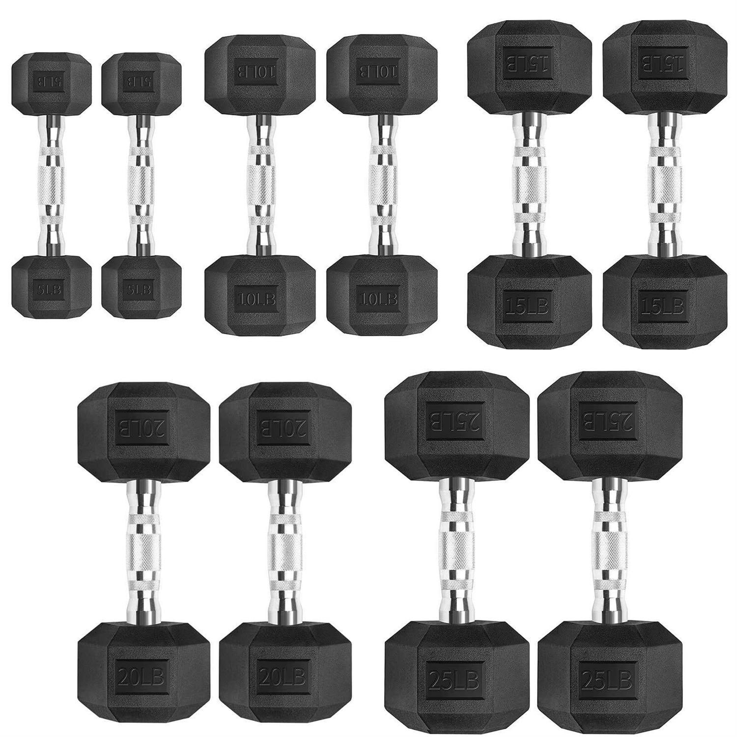 150 Pound Hex Dumbbell Set with Rubber Coated Dumbbells and Rack - Sports Supplies Online Store