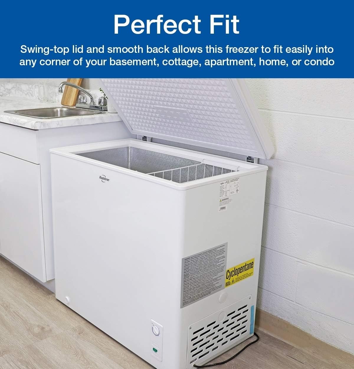 Koolatron KTCF195 Compact Top-Opening Chest, Mini Freezer with 7.0 Cubic Feet Capacity-Ideal for Home, Apartment, Condo, Cabin, Basement, Garage-White