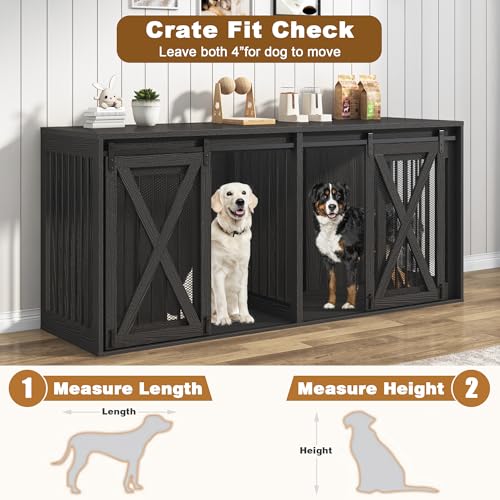 78.7" XXL Dog Crate Furniture for 2 Large Dogs, Heavy Duty Double Dog Cage Large Breed, 35.4" Tall Thick Wooden Dog Kennel TV Stand with Divider