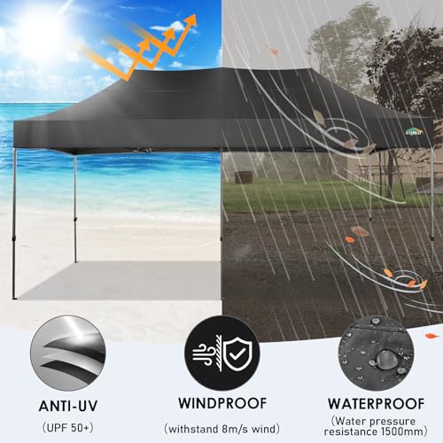 COBIZI 10x20 Heavy Duty Pop up Canopy Tent with 6 sidewalls Easy Up Commercial Outdoor Wedding Party Tents for Parties All Season Wind & Waterproof