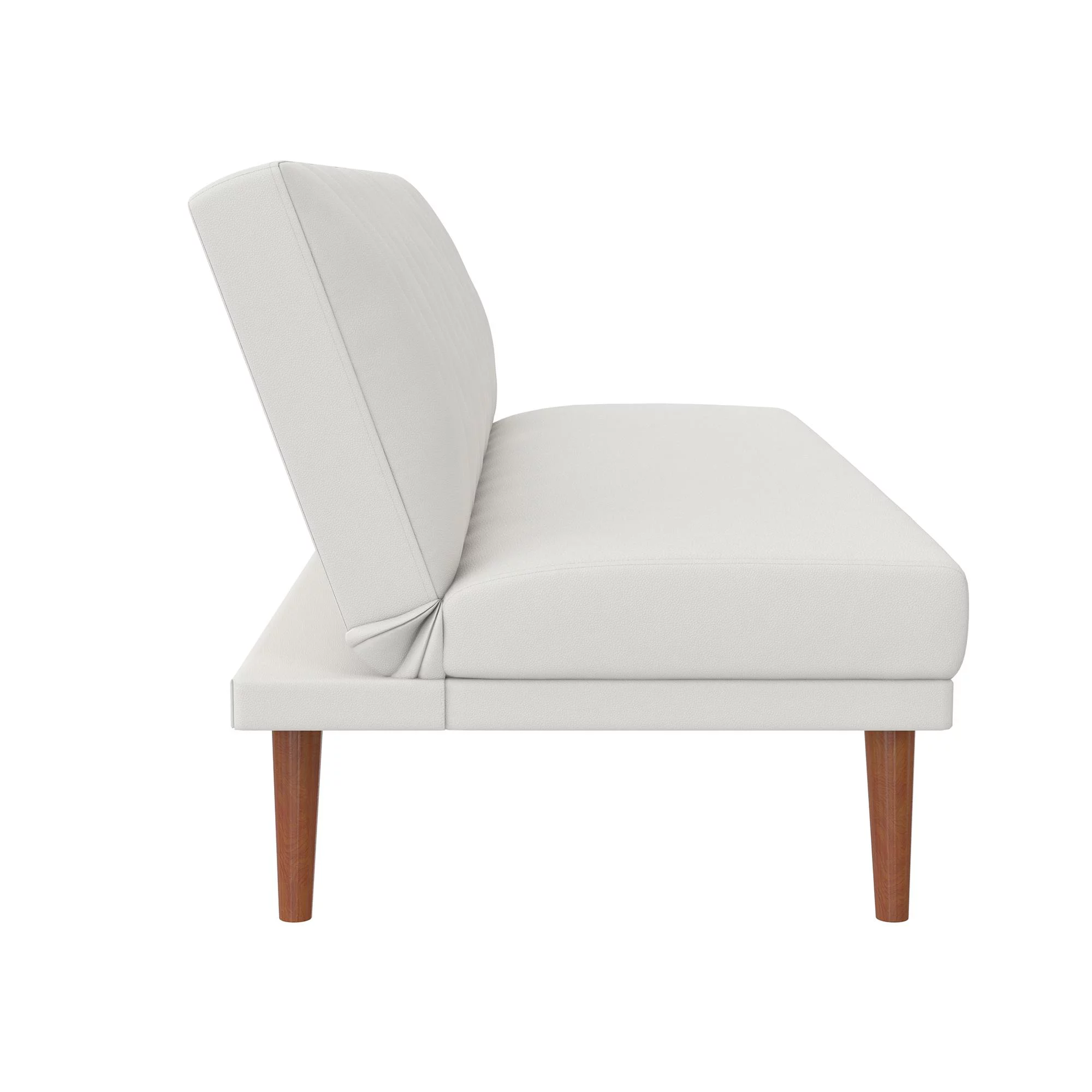 Novogratz Brittany Armless Futon, Sofa Lounger and Sleeper with Hideaway Support Legs, White Faux Leather