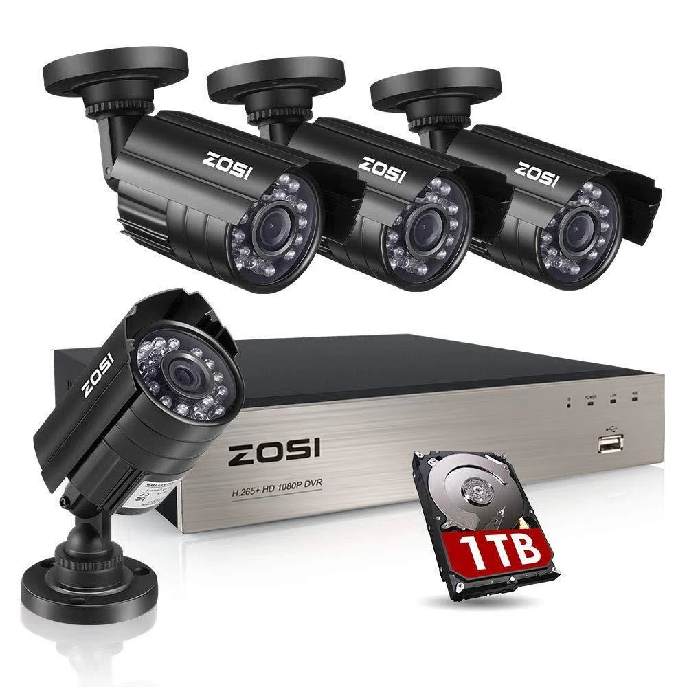 ZOSI 8-Channel 1080p 1TB DVR Security Camera System with 4 Wired Bullet Cameras