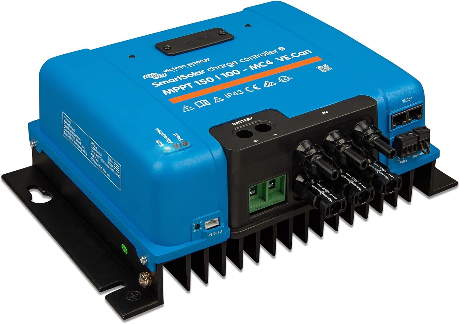 Victron Energy SmartSolar MPPT MC4 VE.Can 250V 100 amp 12/24/36/48-Volt Solar Charge Controller (Bluetooth)