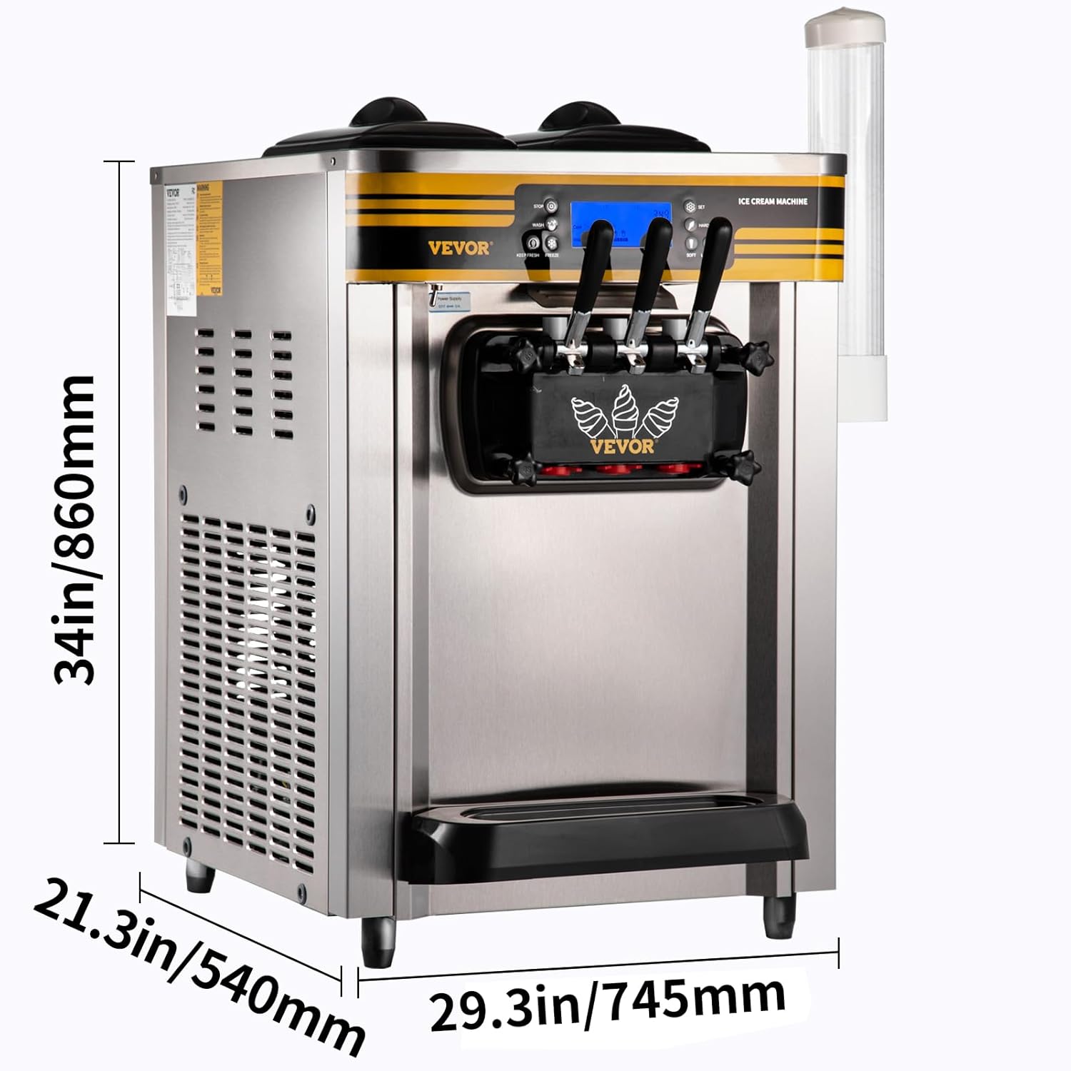 VEVOR Commercial Ice Cream Maker, 22-30L/H Yield, 2350W Countertop Soft Serve Machine with 2x6L Hopper 2L Cylinder LCD Panel Puffing Shortage Alarm