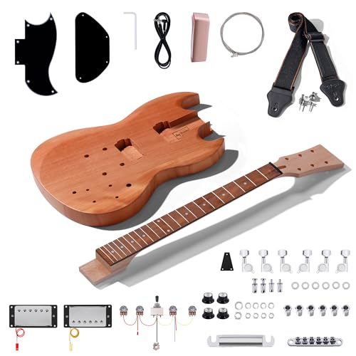 Leo Jaymz DIY Single Cut Electric Guitar Kits with Mahogany Body and Neck - Rosewood Fingerboard and All Components Included (LP Hollow)