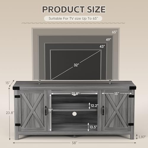 YESHOMY Modern Farmhouse TV Stand with Two Barn Doors and Storage Cabinets for Televisions up to 65+ Inch, Entertainment Center Console Table