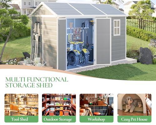10.5x7.6x7.5 ft Outdoor Resin Storage Shed with Floor, Windows & Air Vents, Large Waterproof Tool Shed for Garden, Backyard, Lawn Equipment & Bikes