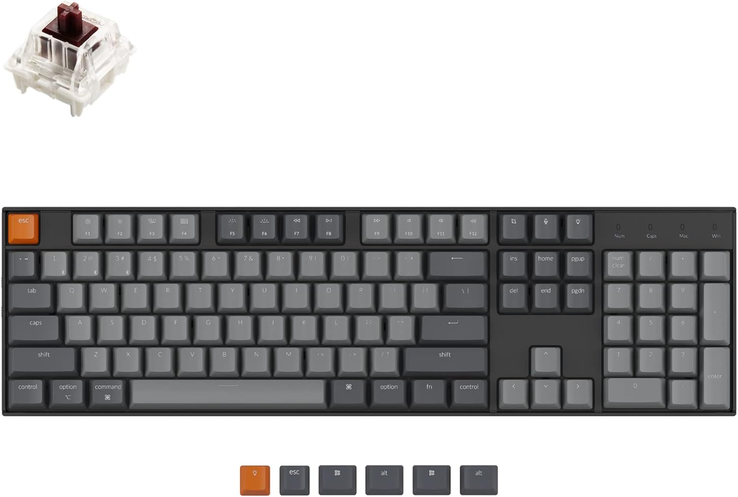 Keychron K10 Full Size 104 Keys Bluetooth Wireless/USB Wired Mechanical Gaming Keyboard for Mac with Gateron G Pro Brown Switch/Multitasking/White