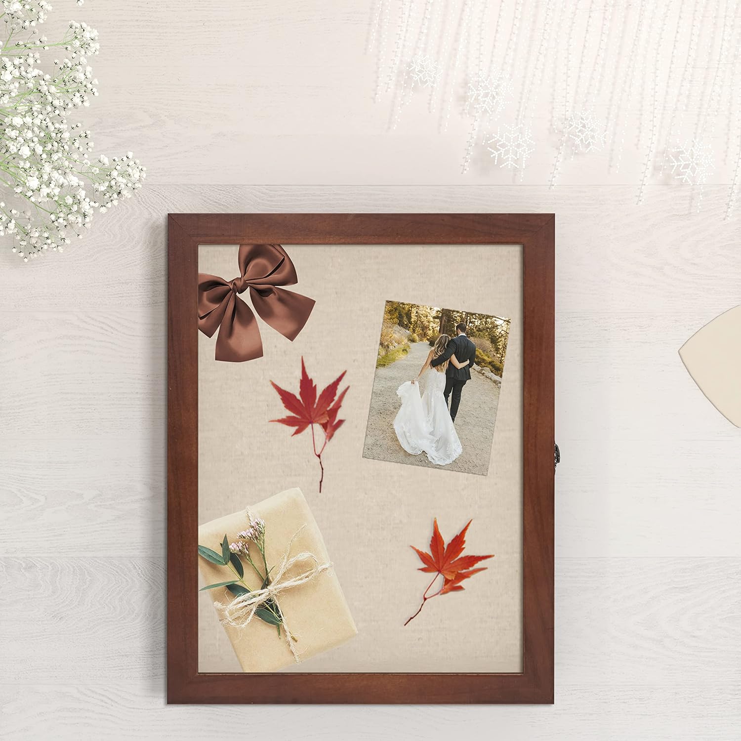 Large Shadow Box Display Case 11*14 Shadow Box Picture Frame with Linen Back Memorabilia Awards Medals Photos Wood Memory Box for Medals, Photos