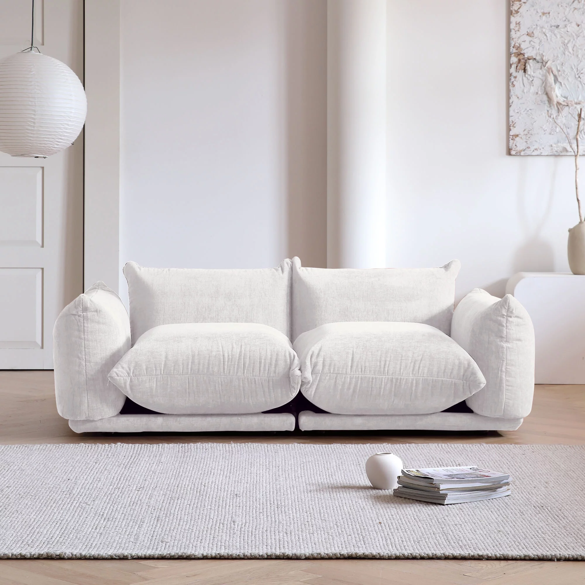 Magic Home Convertible Modular Sectional Sofa Foam Couch Loveseat Sofa Chenille Couch 2-Seat Sofa Sectional Couch for Living Room,Beige
