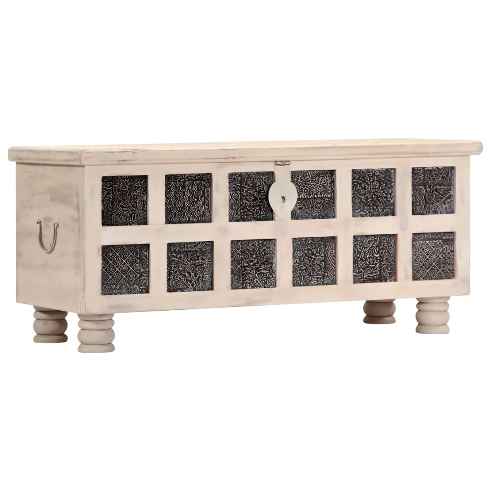 Dcenta Storage Chest Acacia Wood Blanket Box Wooden Trunk White for Bedroom, Closet