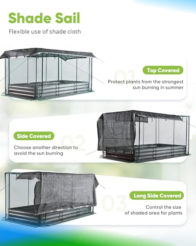 Quictent Galvanized Raised Garden Bed with Crop Cage Plant Protection Net Tent and Shade Cloth Kit Metal Planter Box Bottomless Planting Vegetables