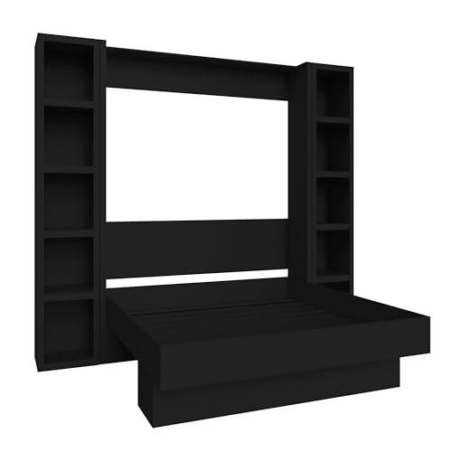 Oakland Living Easy-Lift Queen Murphy Wall Bed in Brown Wood Grain with Two Bookshelves