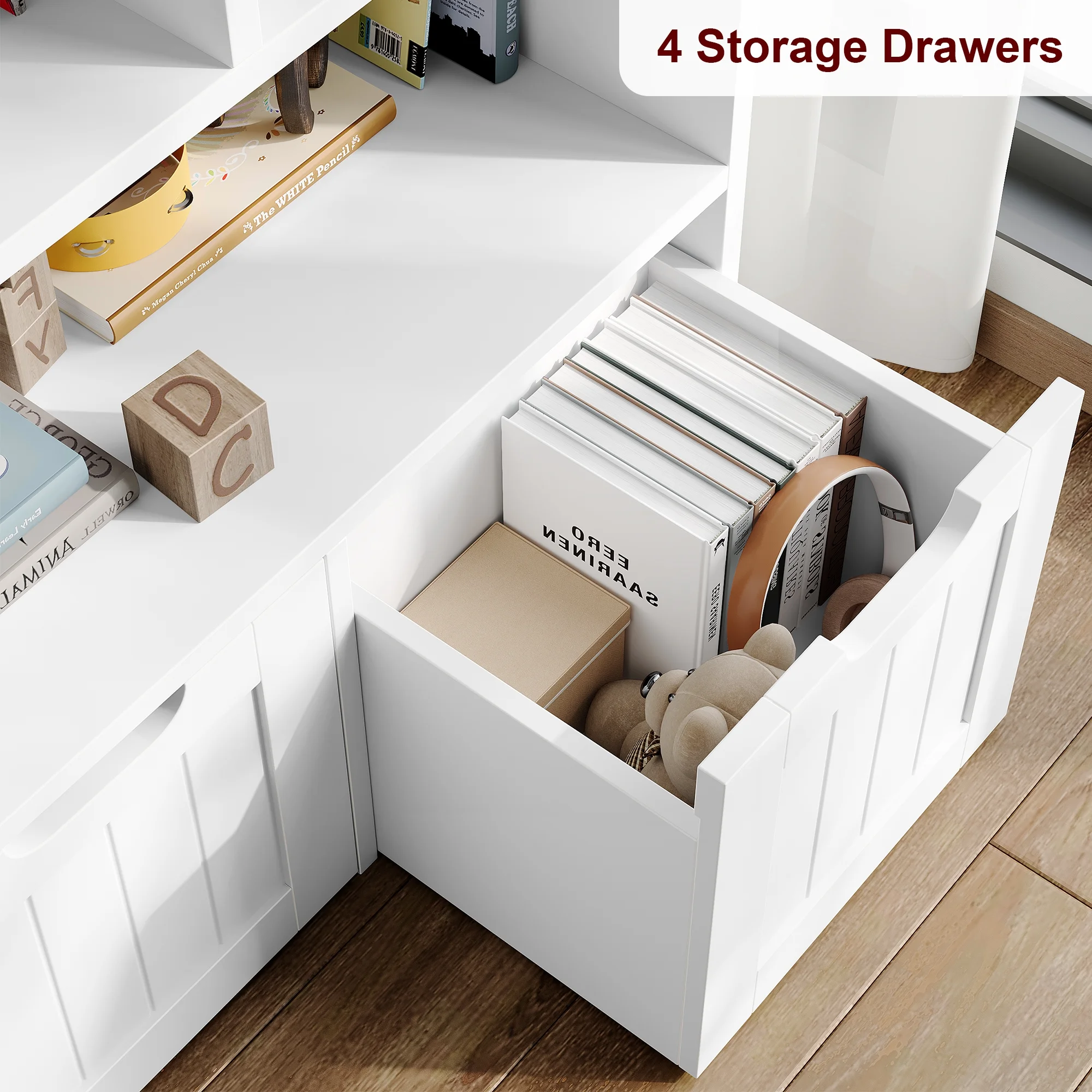 Homfa 7 Cube Toy Storage  Organizer, Kids Geometric Bookcase and Bookshelf with 4 Drawers, White - Curated Treasures Market