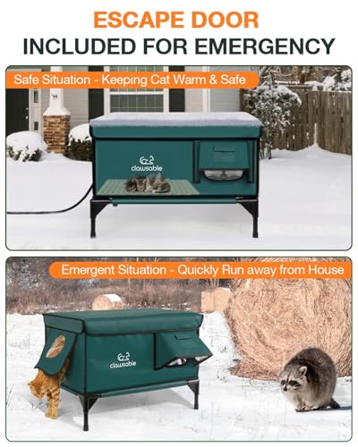 Indestructible Heated Cat House for Outside Winter, 100% Waterproof, Safe Escape Door