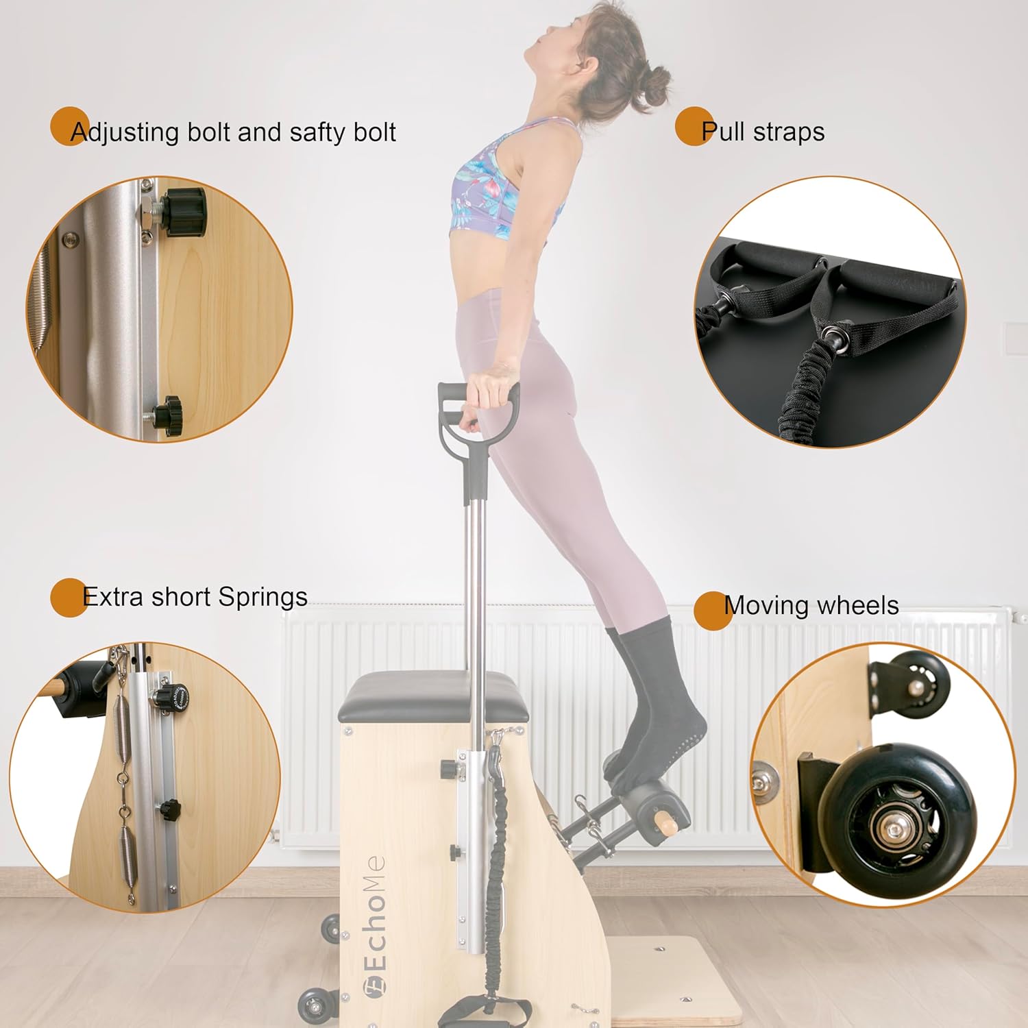 Plates Combo Chair with Handles, Split-Pedal Stability Pilates Chair,Yoga Fitness Trainer, Pilates Reformer Machine
