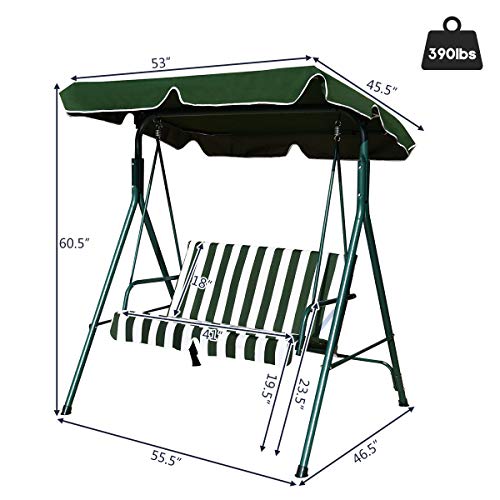 Tangkula 3 Person Porch Swing, Patio with Removable Cushion & Powder-Coated Steel Frame, Outdoor Swing with Canopy for Porch, Backyard, Garden