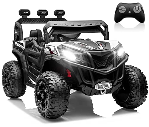 ANPABO 24V 4X4 Ride on Car Truck w/Remote Control, 4WD/2WD Switchable Kids UTV, 19" Spacious Seat, 4 Shock Absorbers, Soft Start, Music Player
