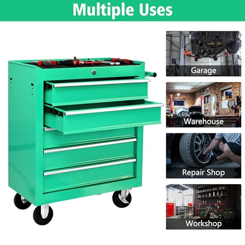 5-Drawer Rolling Tool Chest, Modular Tool Cabinet with Brake Casters & Removable Drawers, Workshop Toolbox Cart for Factory/Garage, Black