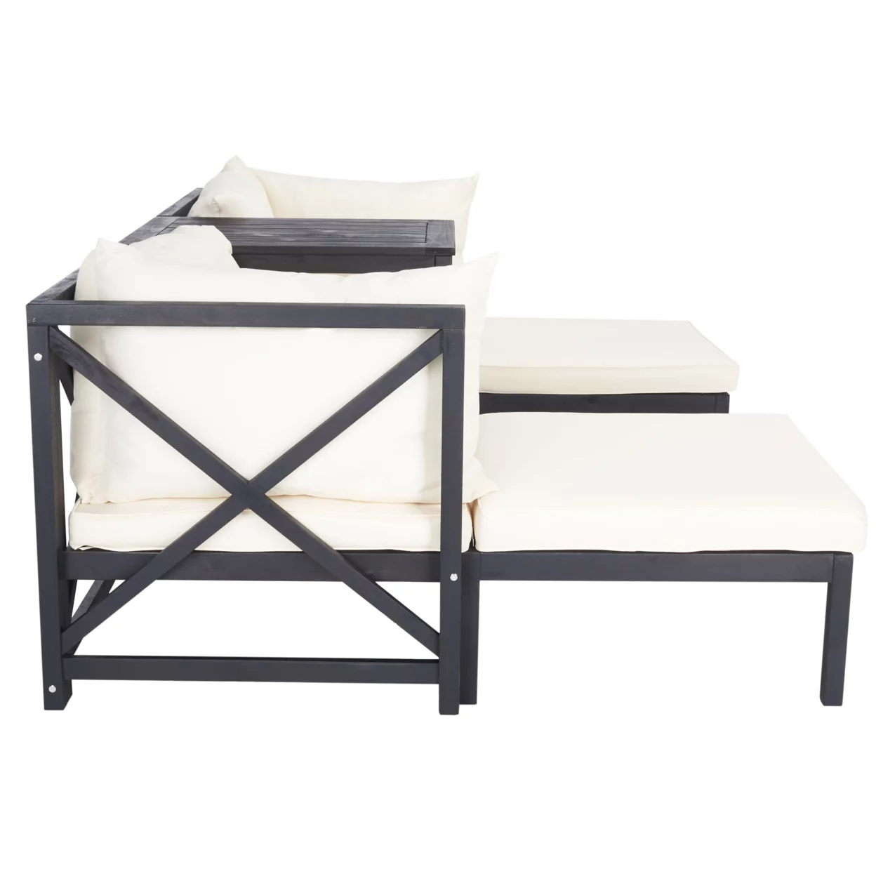 SAFAVIEH Ronson Outdoor Patio 5 Pc Chat Set, Dark Slate Grey/Beige - Curated Treasures Market
