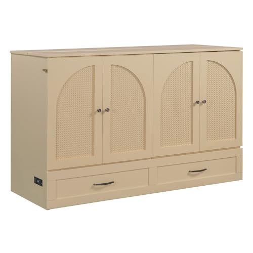 Harper & Bright Designs Queen Size Murphy Bed Cabinet Wall Bed Chest with USB, Charging Station and Large Storage Drawer for Home Office (White)