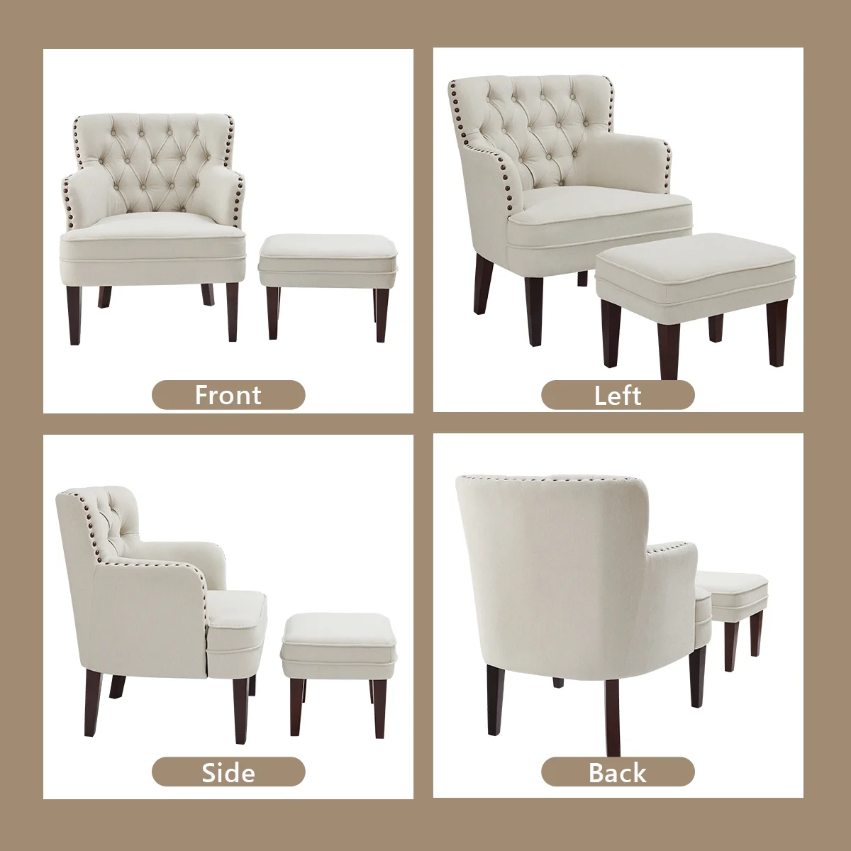 L'AGRATY Accent Chair with Ottoman, Tufted Armchair and Ottoman for Bedroom Living Room, Beige